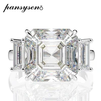 pansysen 100 925 sterling silver 12mm asscher cut aquamarine citrine created moissanite gemstone ring wholesale fine jewelry