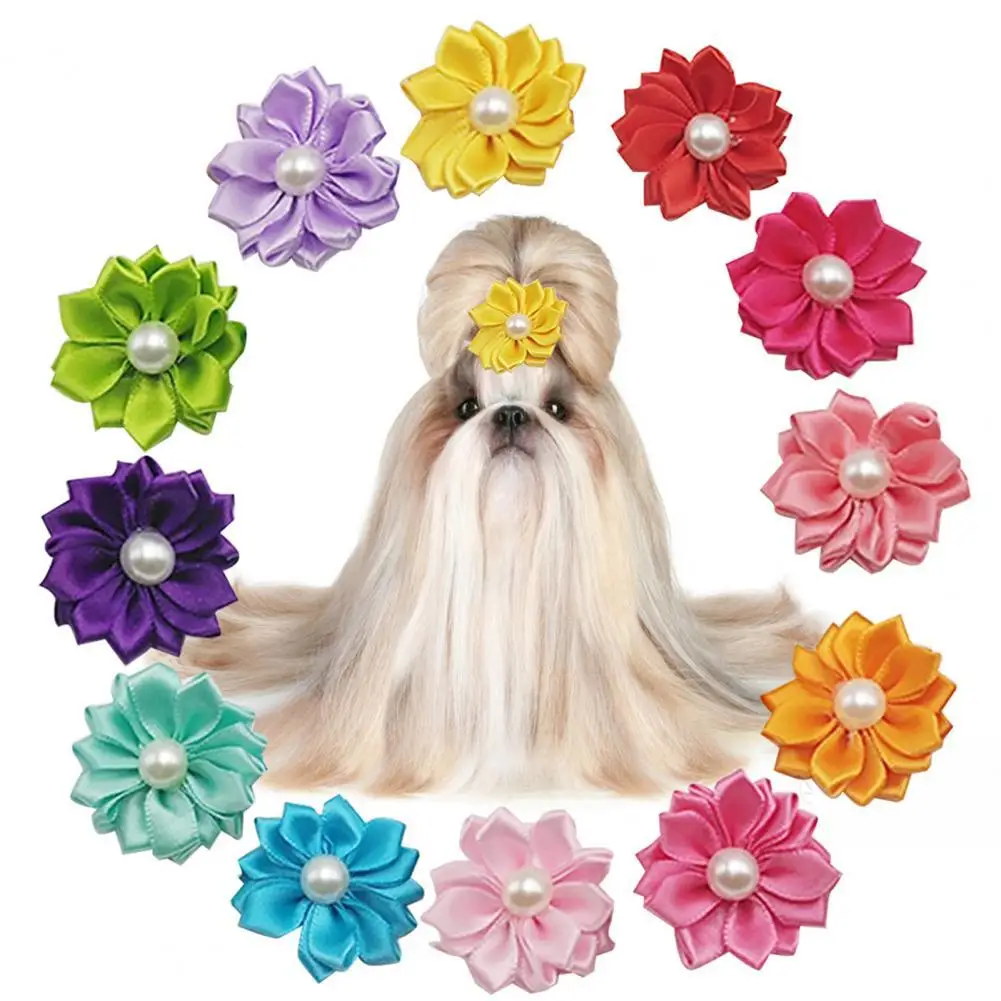 

10Pcs Cat Hair Bows Bead Decor Pet Hair Ties Cat Dog Hair Bow Tie