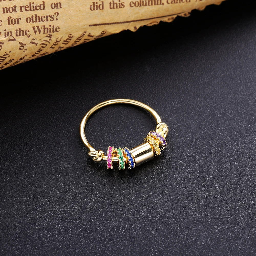 

Slovecabin Authentic 925 Sterling Silver Geometric Turning Rings With Rainbow Clear CZ Round Rings Fine Jewelry Women Gift