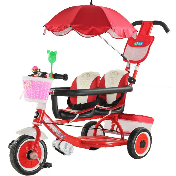 Multifunction Baby Twin Tricycle Baby Push Trolley Kids Bikes Double Seat Three Wheel Stroller Bicycle Umbrella Car 1-6Y