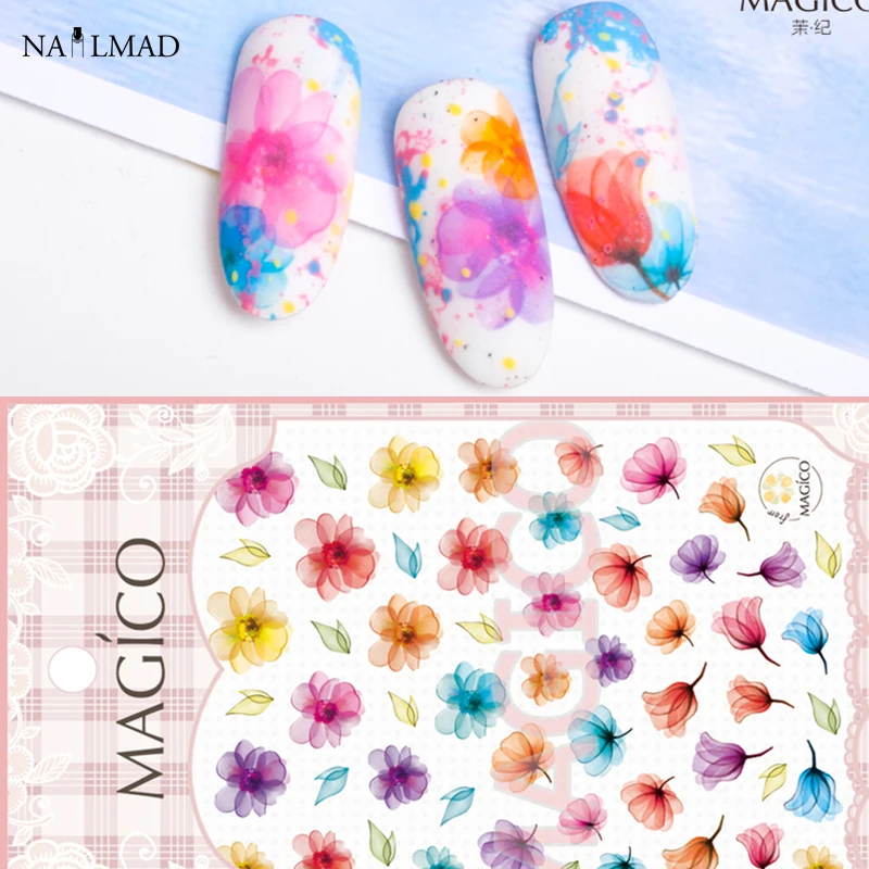 1 лист NailMAD мраморные цветы наклейки для дизайна ногтей ультратонкие 3D цветочный