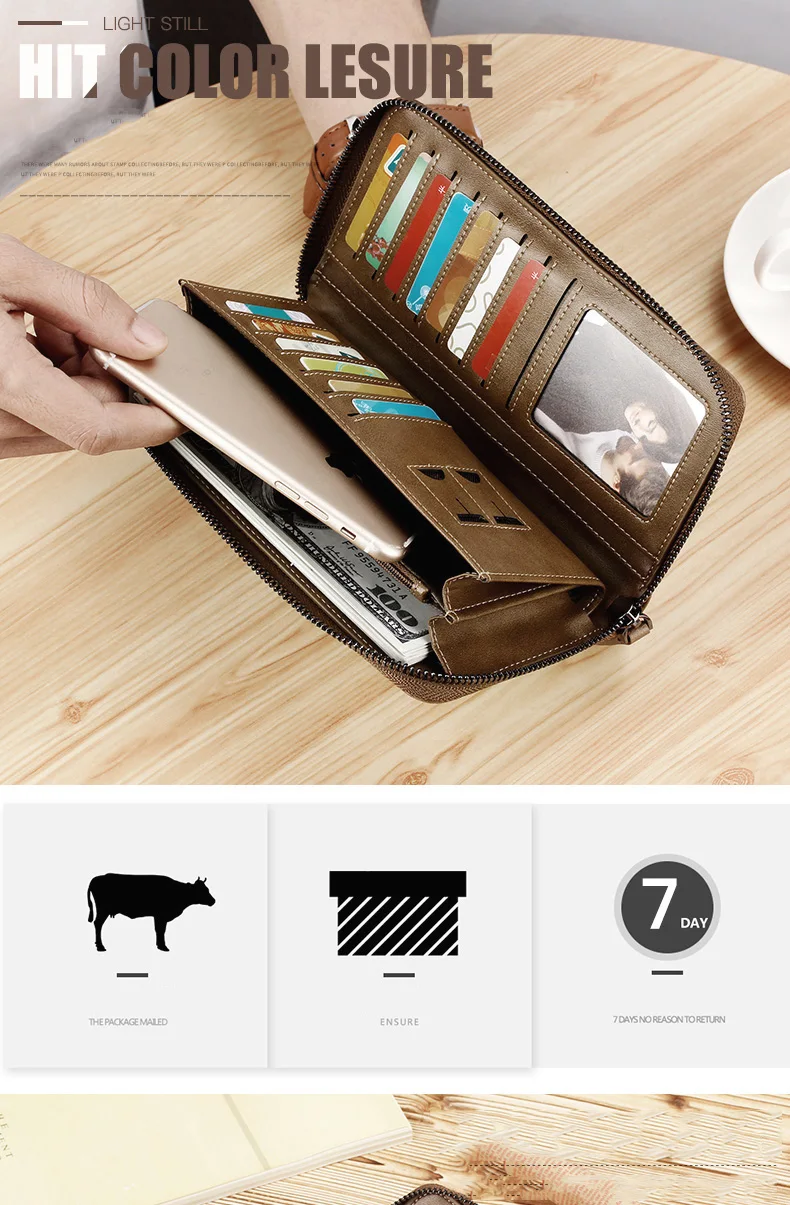 DIDE New Famous Brand Men Long Wallets Genuine Leather Coin Purse Male Purse Card Holder Clutch Wallet Business Vintage Bag