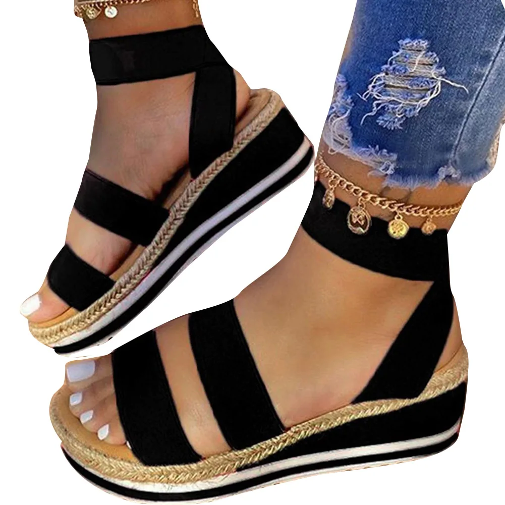 

Women Sandals Wedges Platform Ladies Hemp Shoes Cross Strap Casual for Summer d88