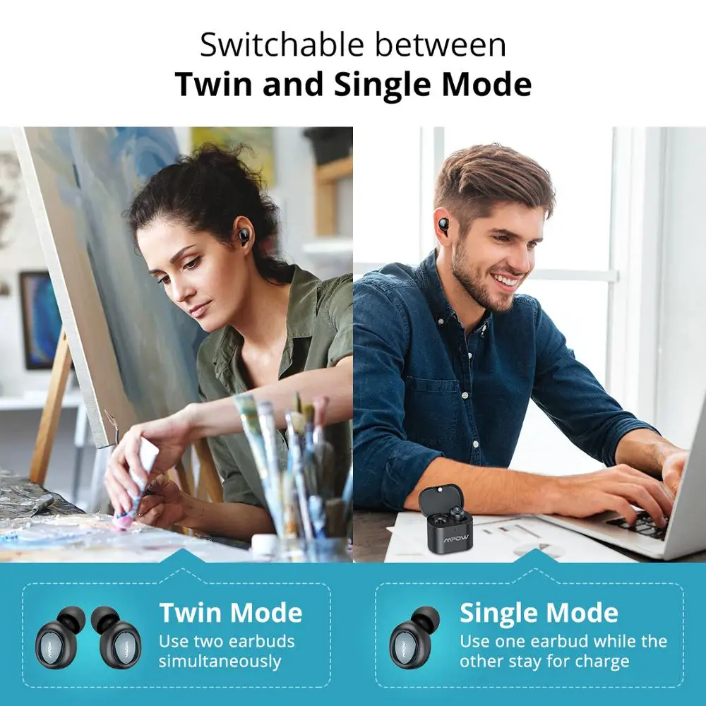 Mpow T2 Bluetooth 5 0 беспроводные наушники настоящие в ухо стерео для iPhone 11/7 Xiaomi|Наушники