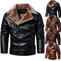 mens thick leather jackets winter autumn male fashion motorcycle jacket faux fur collar windproof warm coat fleece jackets man