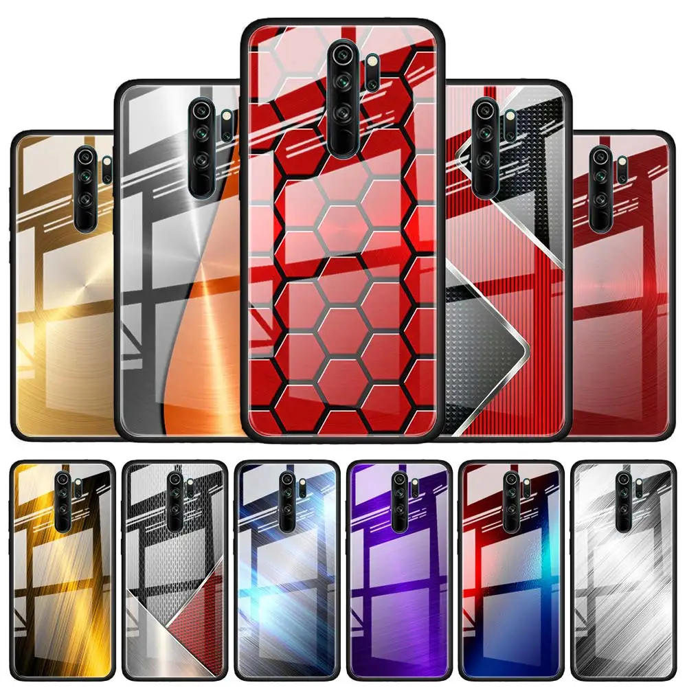 

Red Blue Brushed Metal for Xiaomi Redmi K40 K30 K20 Pro Plus 9C 9A 9 8A 7 Luxury Shell Tempered Glass Phone Case Cover