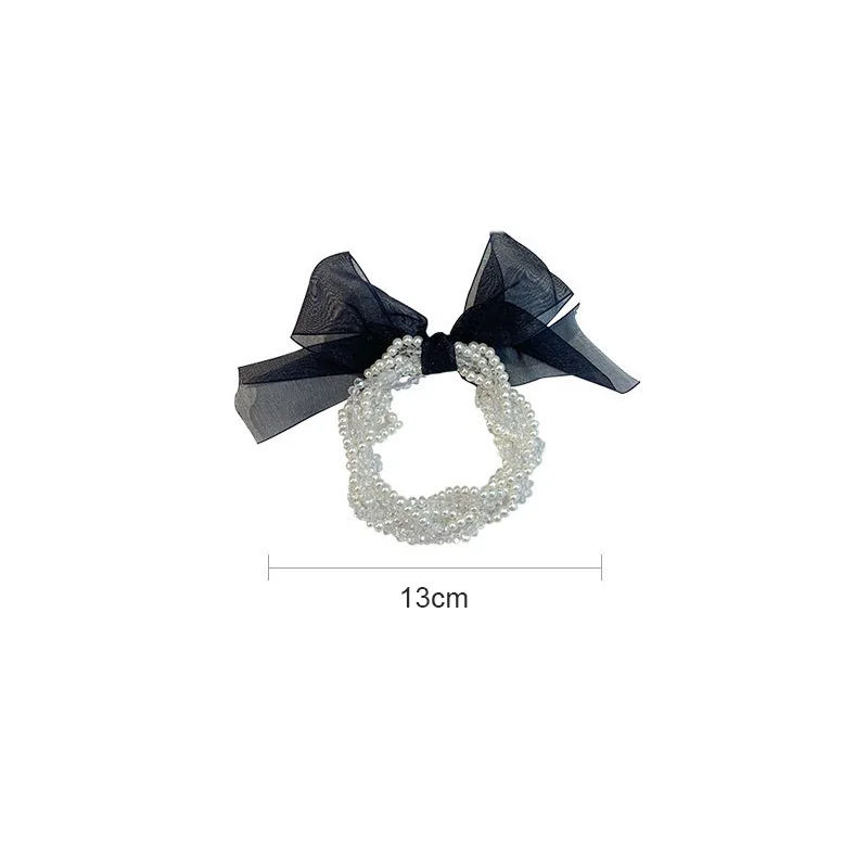 

Fashion Elastic Hair Bands Sweet Scrunchies Hair Ties Ponytail Holders Rubber Band Chiffon Pearl Hair Rope Hair Access