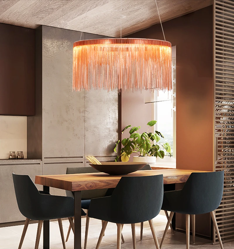 Светодиодный подвесной светильник с кисточками медный или хромированный для