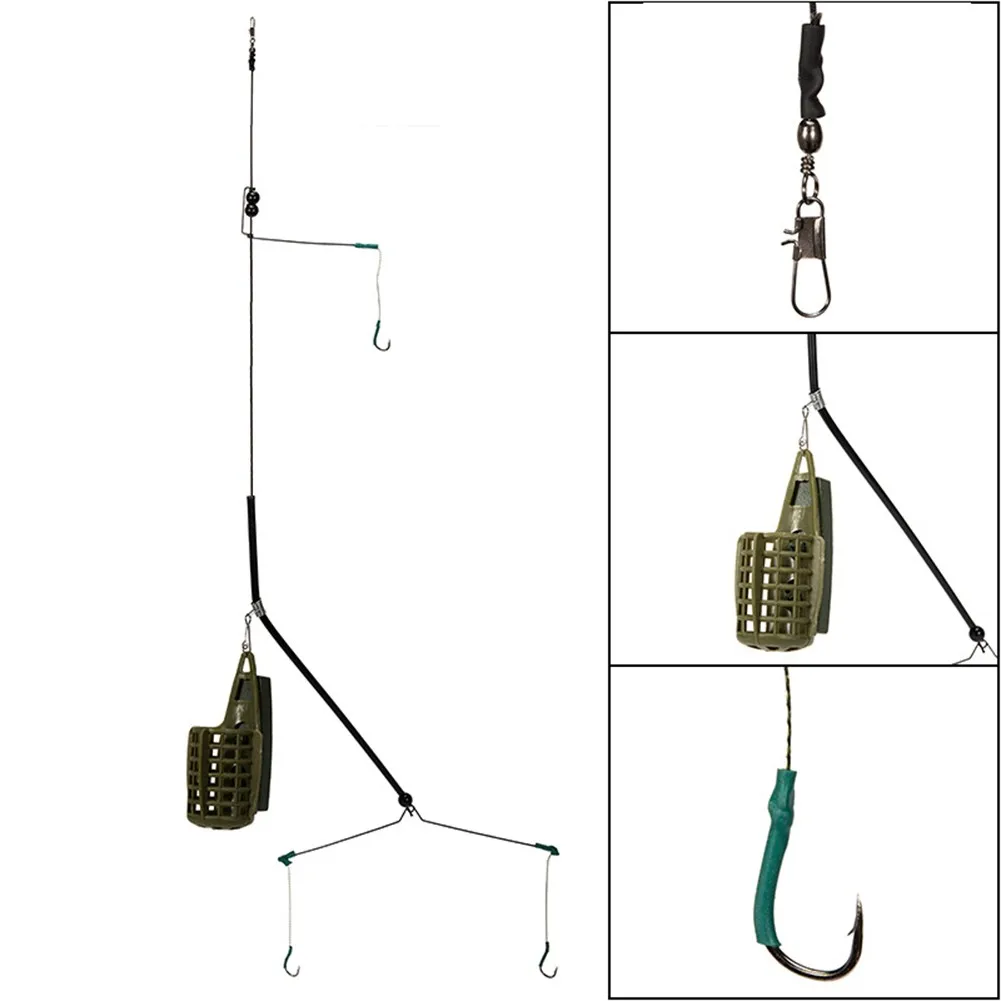 

1*Feeder Baits Cage 60cm Carp Fishing Feeder Basket Baits Cage With 3 Carbon Steel Hook Rig Set Lead Sinker Terminal Tackle