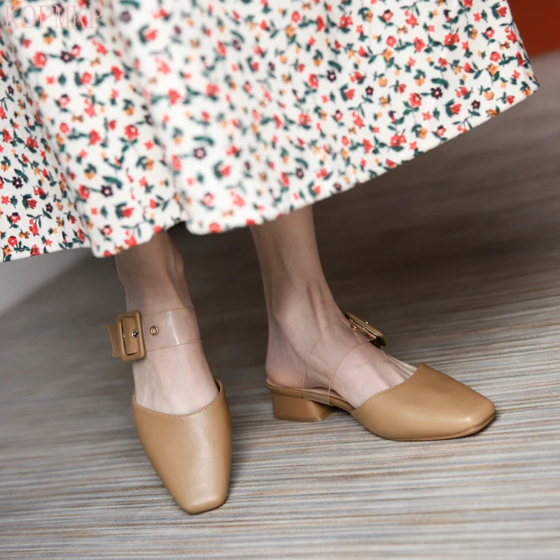 

2021 New Woman Shoes Buckle Slippers Women Summer Slip-on Comfort Heels Women Sandals Temperament Elegant Office Shoes