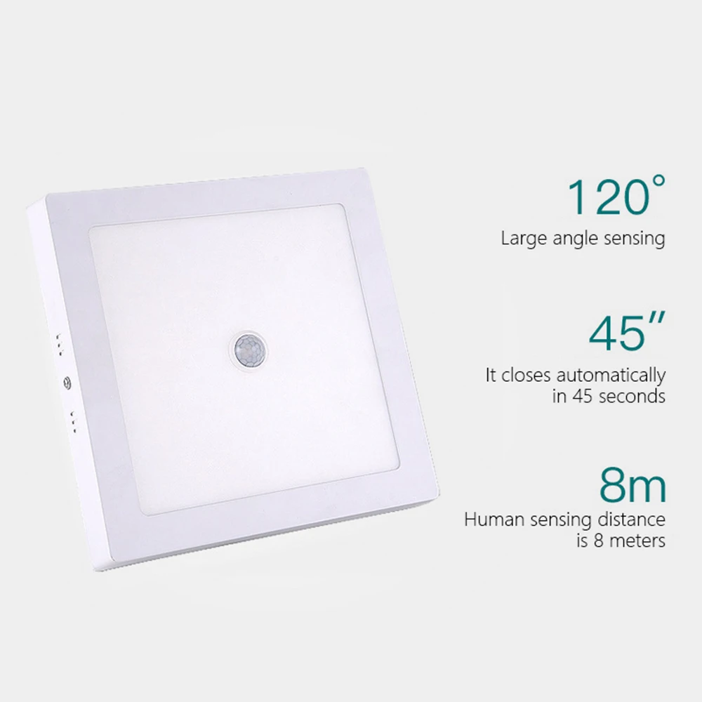 6/12/18/24W LED Panel AC180-265V Ultra-delgada IR Sensor de movimiento de luces de techo Led modernas montado en la superficie de luz para el hogar