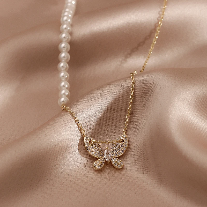 Женское колье с жемчужной бабочкой роскошное ожерелье подвеской из титана