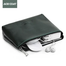 ACECOAT Split Leather Mouse Pouch Sleeve Bag for Wireless Mouse Storage Laptop Adapter Charger USB Cable Multi Bag for Macbook