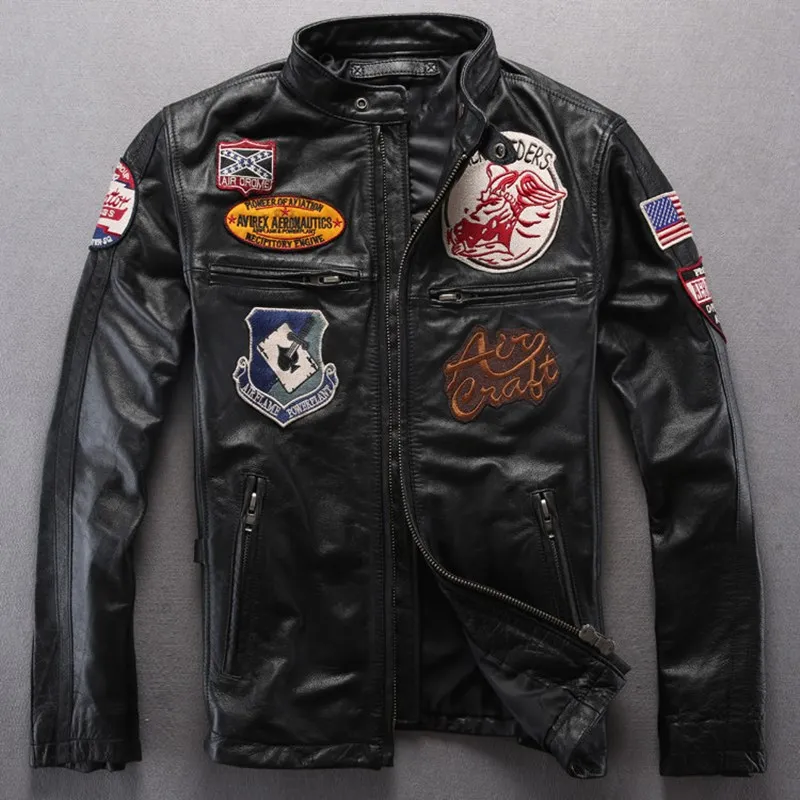 

2020 Black Men Pattern Slim Fit Biker's Leather Jacket Large Size XXXL Genuine Sheepskin Autumn Motorcycle Leather Coat