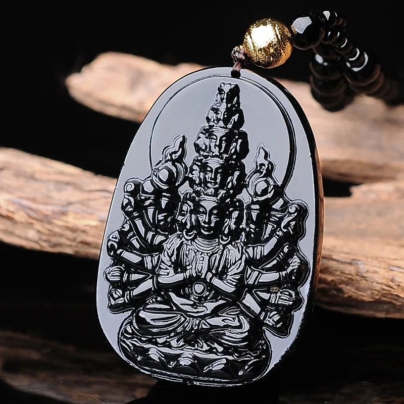 Натуральный обсидиан ручная работа кулон Avalokitesvara модные ювелирные изделия из