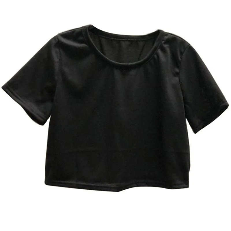 

Summer Women Fashion Crop Top Shirt Solid Color O-Neck Short Sleeve T-shirt Women Casual Tees