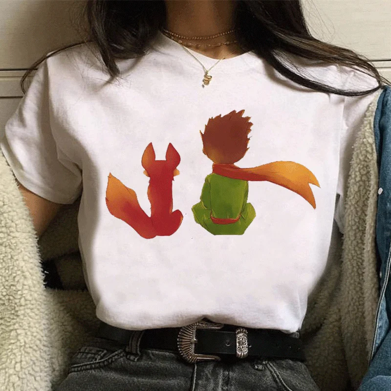 New Earth Space Little Prince Patterned Short Sleeves Fashion Harajuku Kawaii Shirts Cartoon Women Blusas Clothing Streetwear | Женская
