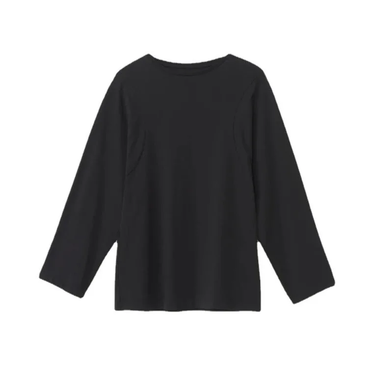 

2021 Spring and Autumn New All-match Round Neck Casual Loose Solid Color Long-sleeved T-shirt Women