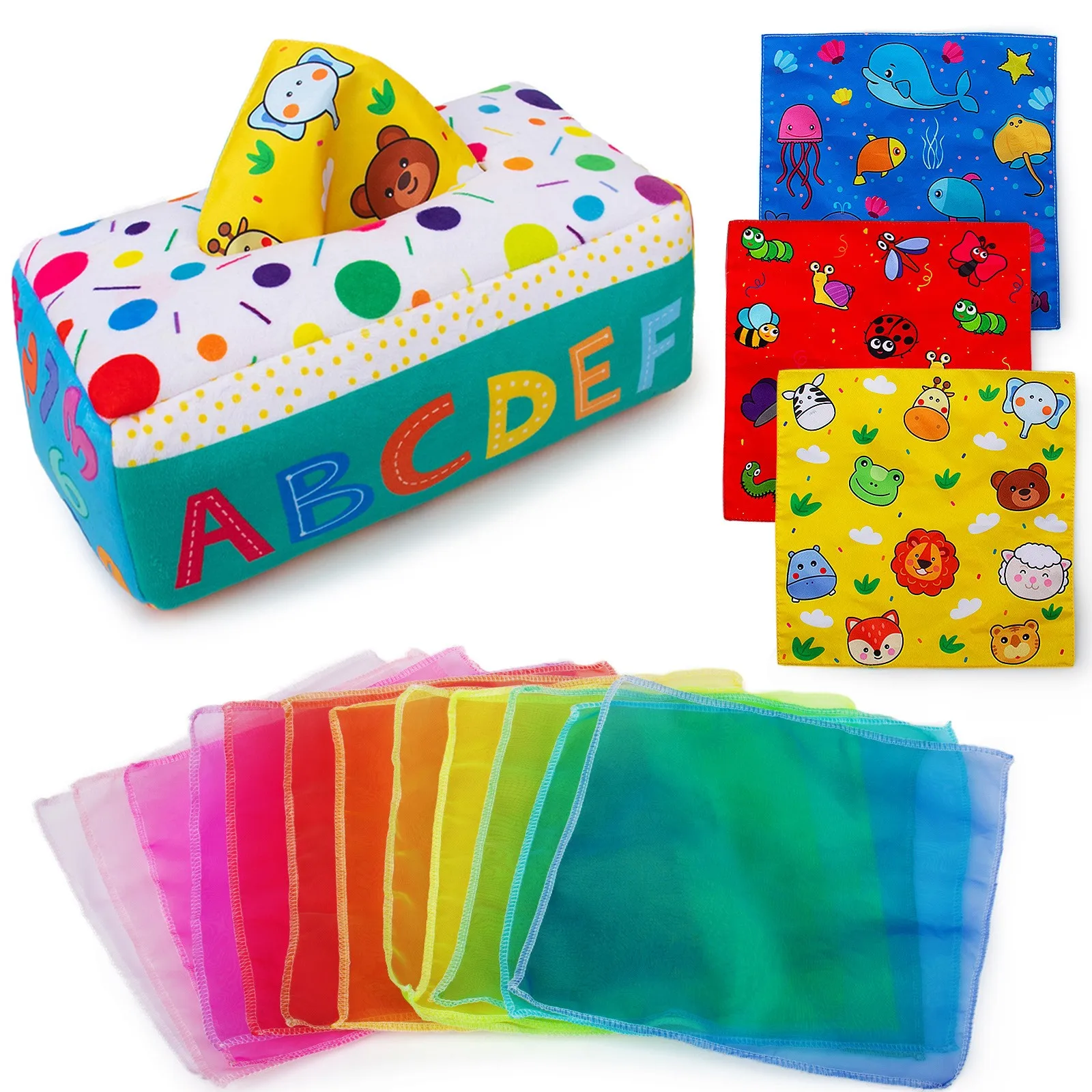 Teytoy-caja de pa&ntilde;uelos de My First Baby, juguete sensorial cuadrado Montessori de alto contraste, relleno suave, aprendizaje educativo para ni&ntilde;os-0
