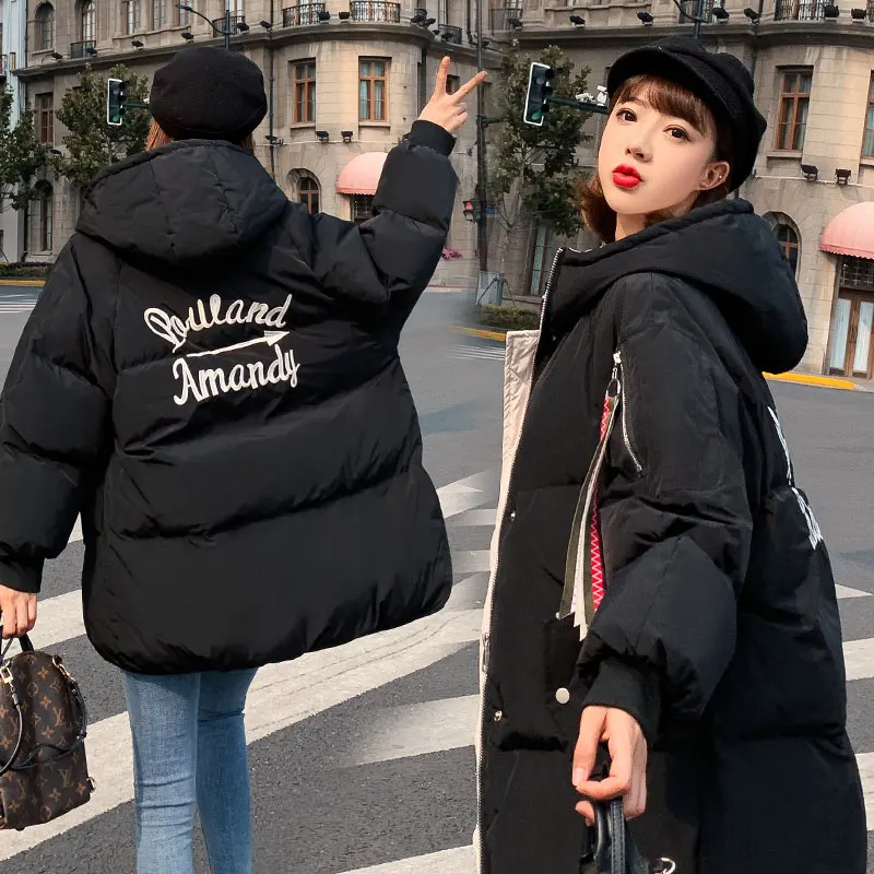 FTLZZ зимний женский полосатый каждодневный свободный дизайн хлеб пальто вышивка с