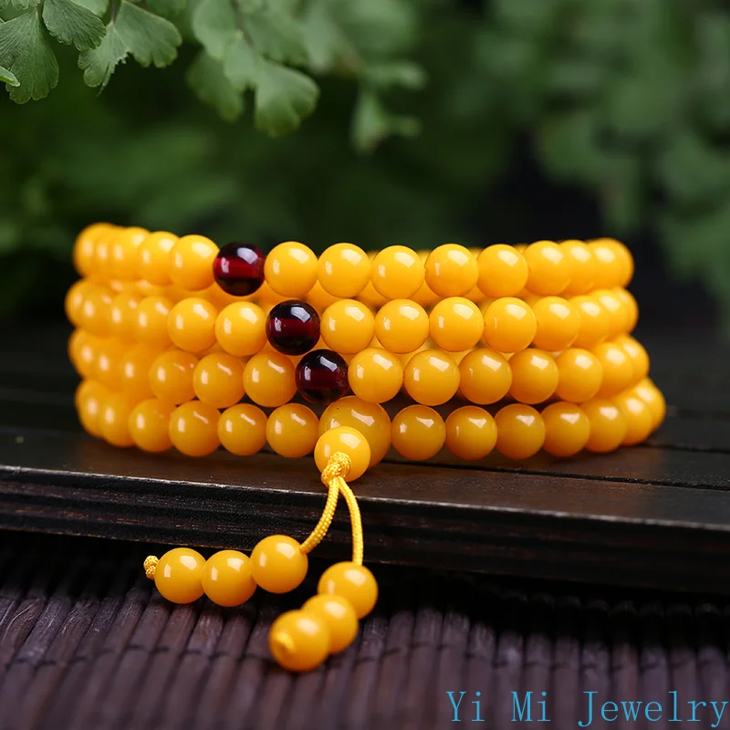 

Beeswax Hand String 108 Buddha Beads Bracelet Natural Chicken Oil Yellow Honey Necklace Blood Amber Bracelets Men and Womens