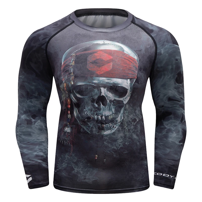 

Cody Lundin Digital Print Long Sleeve Rashguard Gym Yoga Fitness Sportwear Skulls Design Elastic Training Clothes