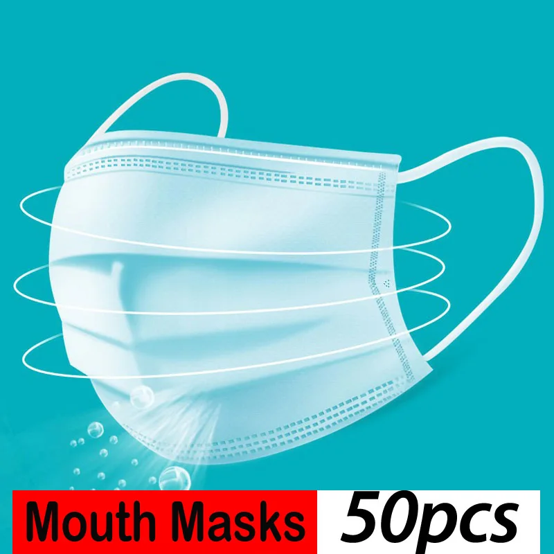 50 шт одноцветные одноразовые пылезащитные маски со ртом для лица анти 3 слойные