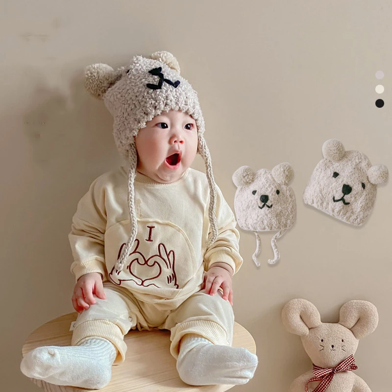 

Зимняя шапка для малышей, Южная Корея, новые Мультяшные медвежонки для мальчиков и девочек, теплая шапка с ушами, уличные детские теплые шап...