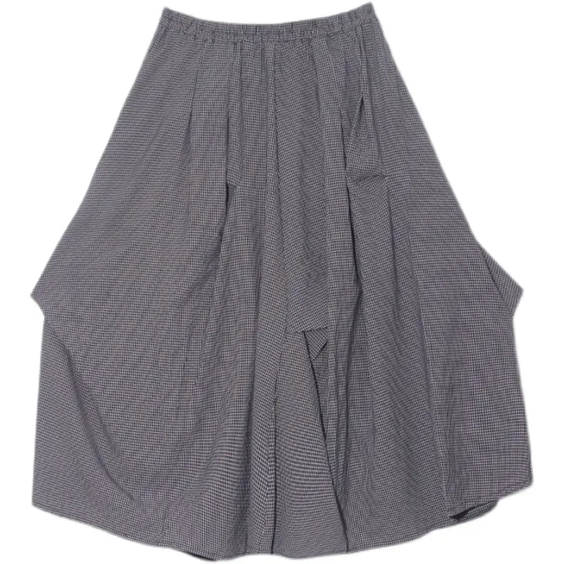 

XITAO Fashion New Irregular Splicing Skirt Elastic Waist Women Casual Plaid 2021 Simplicity Trendy Loose All-match ZY5872