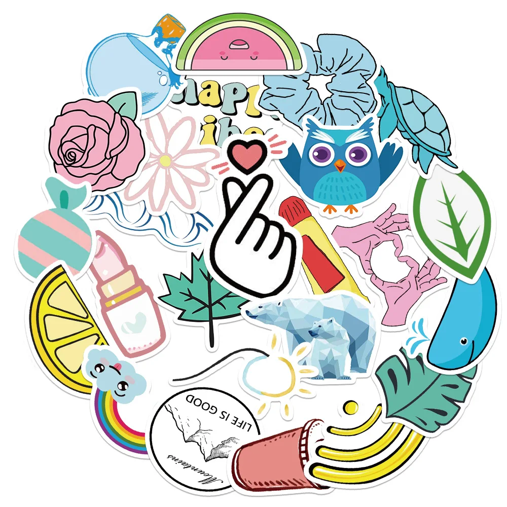 

50PCS Yellow Light Blue Small Fresh PVC Graffiti Sticker Decoracion Scrapbooking Accessories Child Sticker Phone Aesthetic