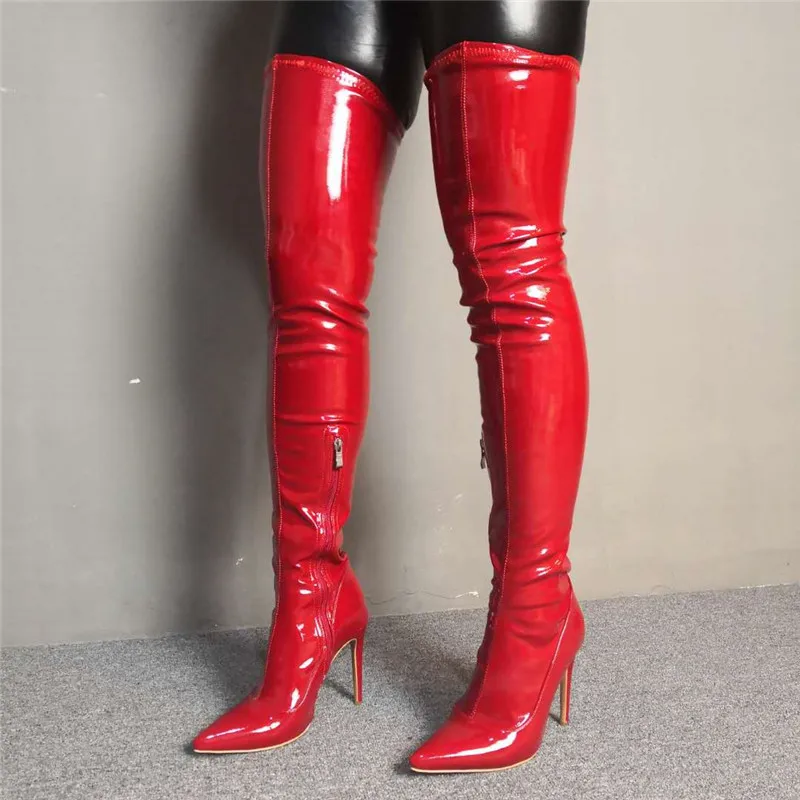 Botas mujer invierno/Сапоги до колена из натуральной кожи красные сапоги в западном стиле