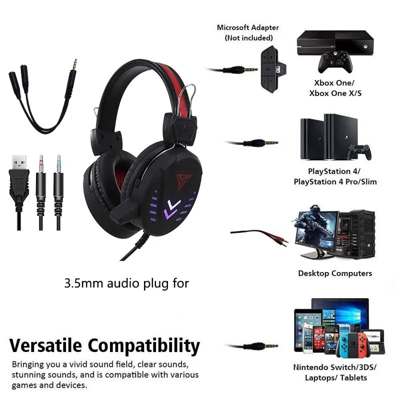 

Gamer Headphone Wired Gaming Headset with Mic Volume Control LED Light E-Sports Earphone 3.5mm Jack for Computer PS4 XBox Laptop