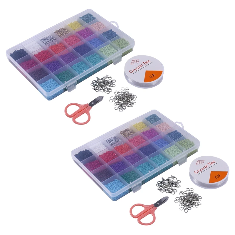 

48000 Pcs Multicolor 2mm Pony Glass Seed Beads with Lobster Clasps, Open Jump Rings and Elastic Crystal String