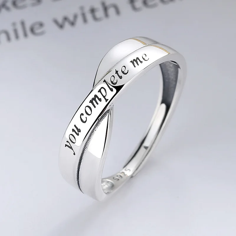 

S925 Sterling Silver Retro Simple Cross Creative English Sentence Couple Ring Open Rings For Women Anniversary Holiday Jewelry