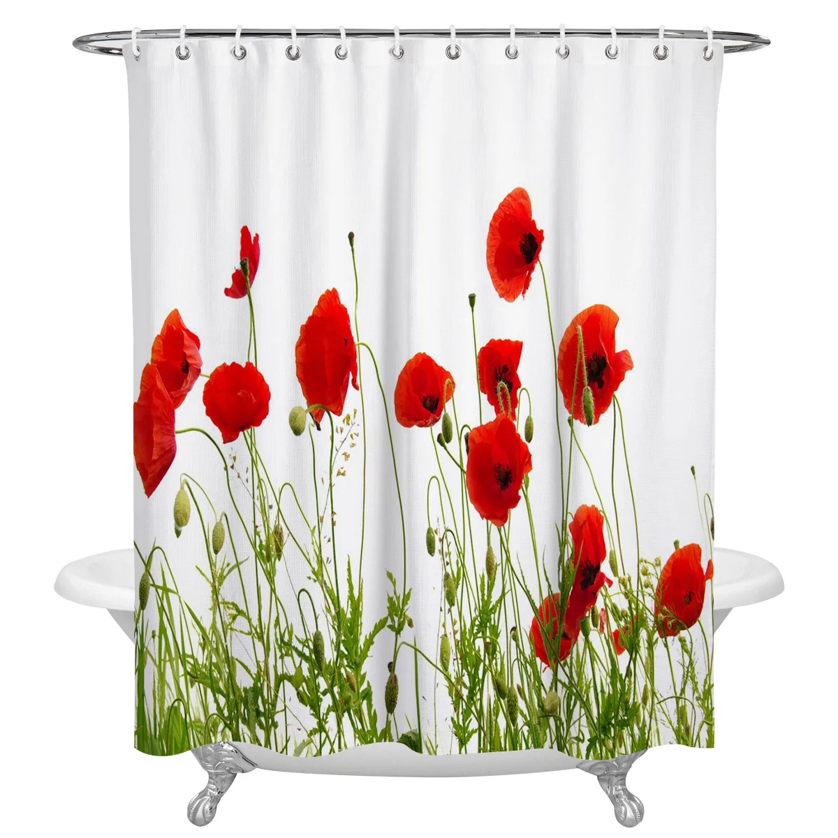 

Field Red Flowers Bouquet Shower Curtains Bathroom Curtain Waterproof Polyester Frabic Bathroom Curtain with Hooks