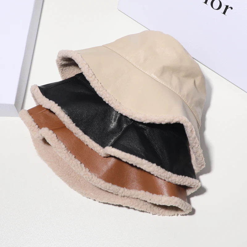 Панама Женская водонепроницаемая из искусственной кожи теплая зимняя шапка ПУ и