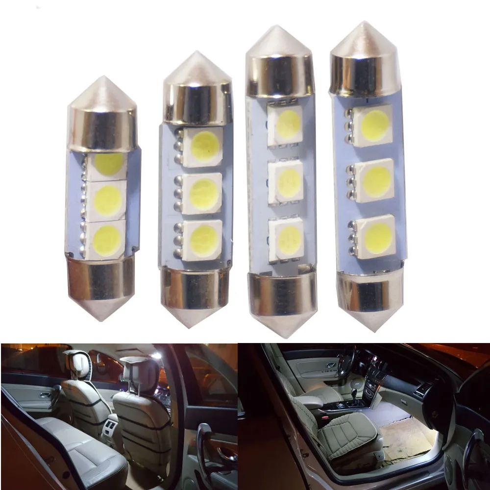 100 шт. автомобильный фестонный C5W светодиодный 36 мм 3SMD 5050SMD белый светильник