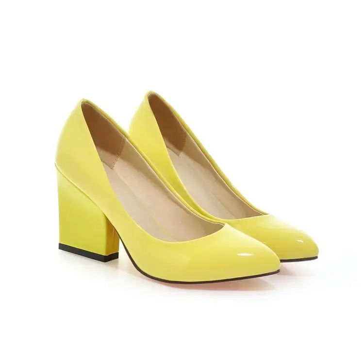 Весенне-летние светло-желтые кожаные туфли на высоком каблуке женские с острым