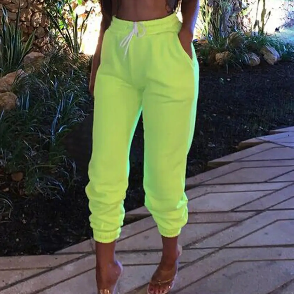 Женские повседневные однотонные спортивные свободные длинные брюки с карманами