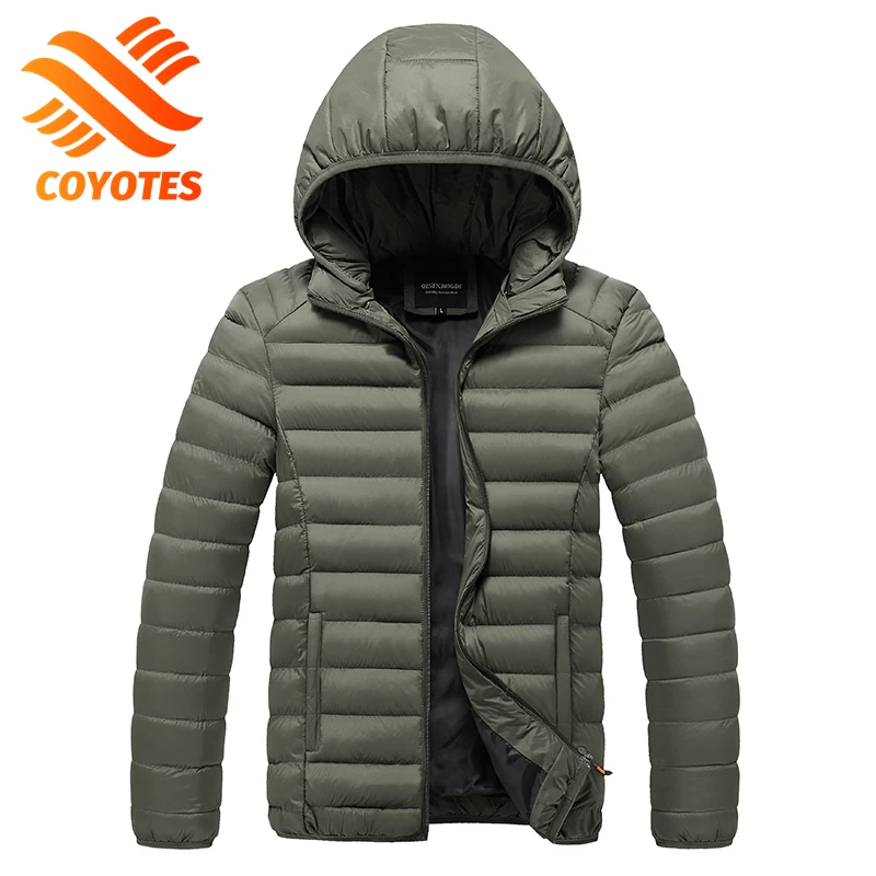 COYOTES Men 2021 Winter New Casual Warm Thick Waterproof Jacket Parkas Men Outwear Fashion Pockets Windproof Hat Parka Jacket