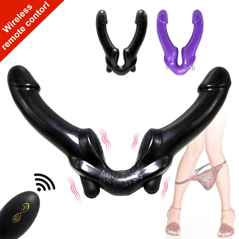 20 режимов без бретелек ремень на фаллоимитатор вибратор для женщин двойной конец