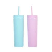 450ml double layer straw cup outdoor travel portable water cup pure color water bottle fitness sports frosted water bottle