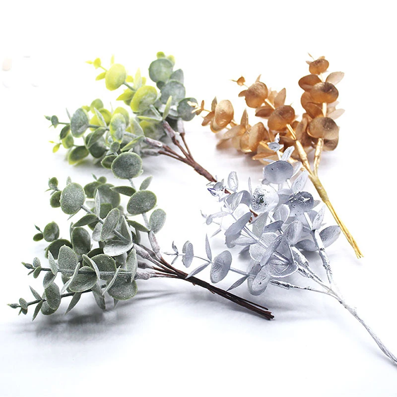 

New 6Pcs Eucalyptus Leaves Plastic Flowers Fake Plant Christmas Decorations Garden