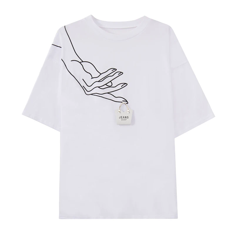 

Korean Clothes New Fashion Casual Oversize Women's Clothing T-Shirts Loose Print O-Neck Tees Short-sleeved Ladies Tops Summer