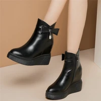 high top platform pumps shoes women genuine leather wedges high heel ankle boots female round toe fashion sneakers casual shoes