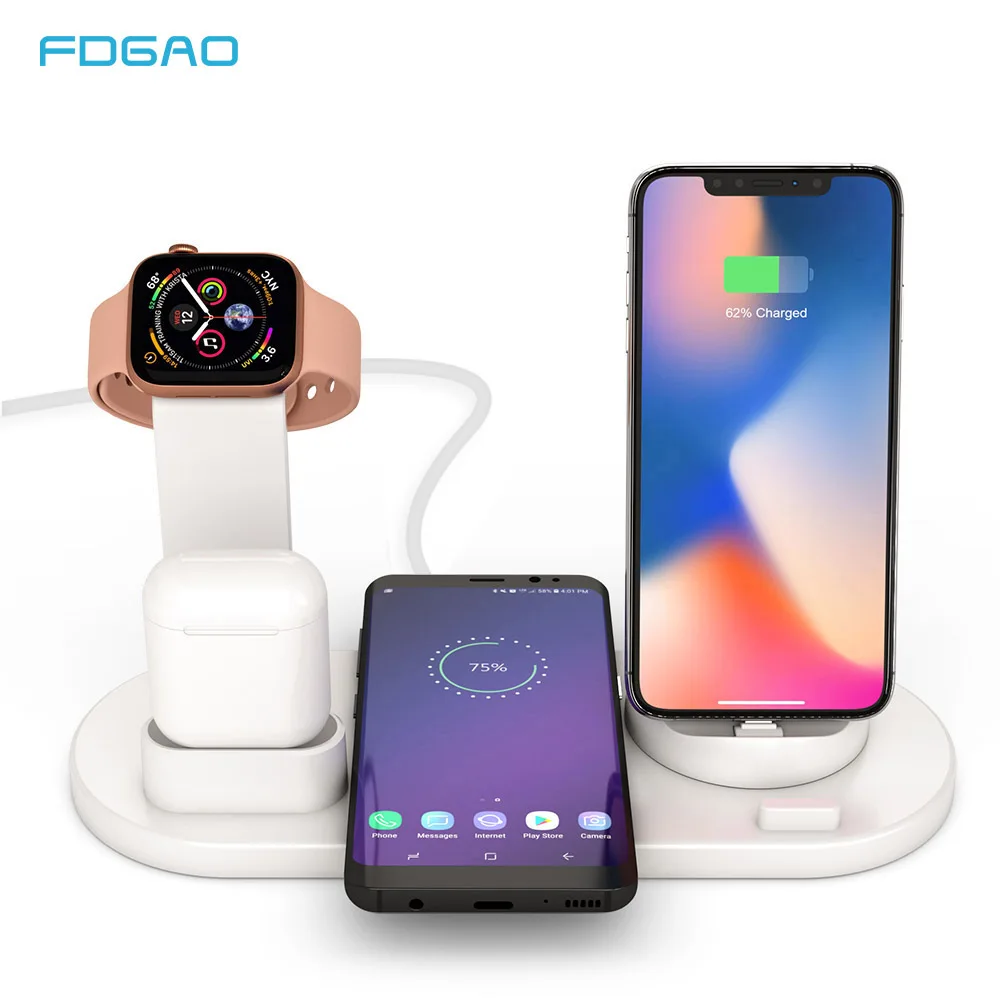 Фото Беспроводное зарядное устройство FDGAO 3 в 1 для Apple Watch Airpods pro iphone 11 X XS MAX XR 8 7 Plus Беспроводное зарядное устройство FDGAO 3 в 1 для Apple Watch Airpods pro iphone 11 X XS MAX XR 8 7 Plus