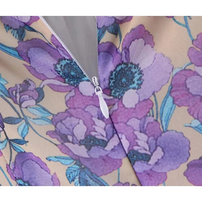 

Sukibandra 2020 Summer Purple Floral Puff Sleeve Short Mini Dress Elegant Women A Line Vintage Dresses Casual Korean Style Dress