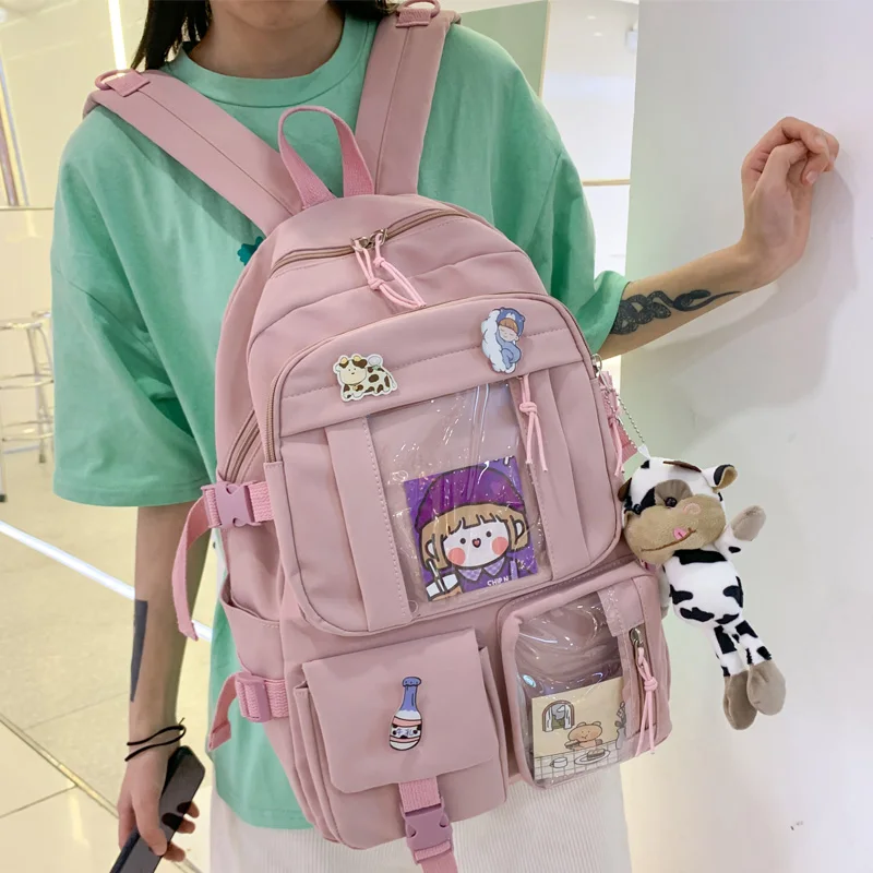 

DCIMOR New Waterproof Nylon Women Backpack Female Multi-pocket Travel Bag Teenage Girls Pure Color Eye-splice Schoolbag Mochilas