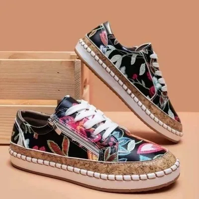 

Sneakers color printing large-size tie flat-soled single shoes women's shallow-mouth casual sports shoes walking shoes
