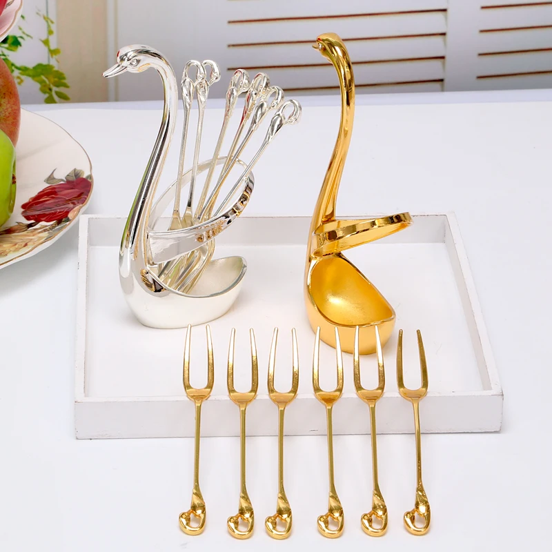 NEWYEARNEW 304 Food Grade Exquisite Stainless Steel Fruit Fork or Coffee Spoon Swan Base Setting Tableware Kitchen Tools | Дом и сад